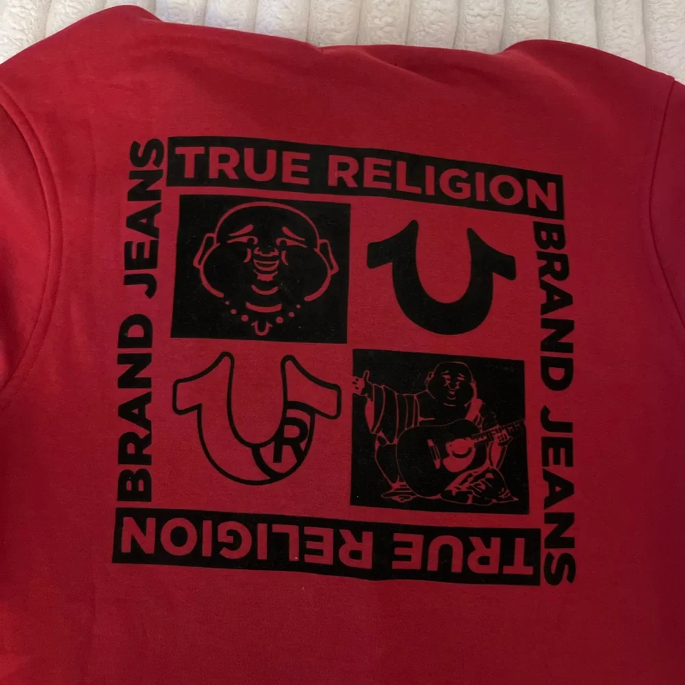 True Religion Red Sweatshirt with Black Logo Panel